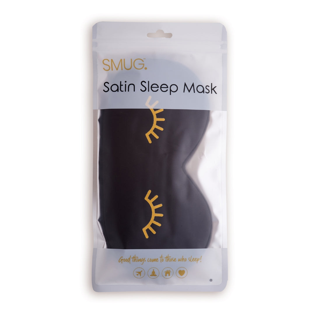 Black Satin Sleep Mask with Wink Print