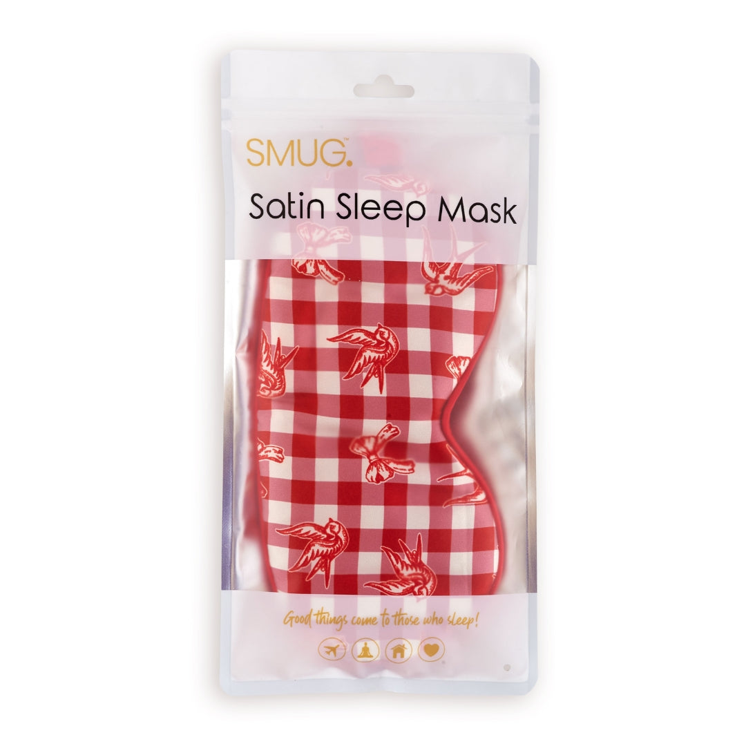 Satin Sleep Mask in Gingham Bows and Birds Print