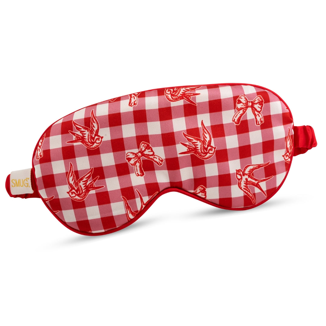 Satin Sleep Mask in Gingham Bows and Birds Print