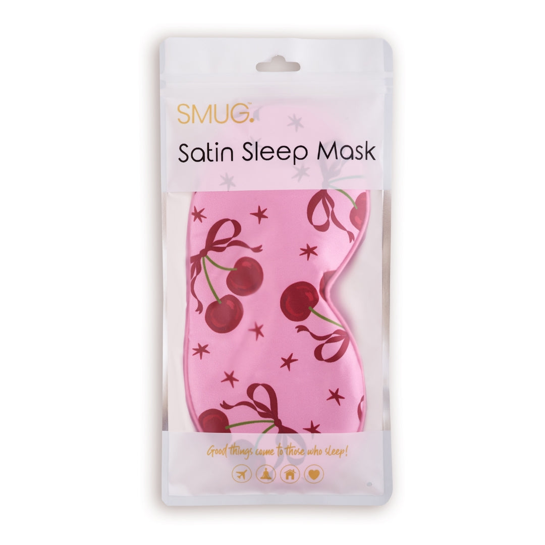 Satin Sleep Mask in Pink Cherries Print