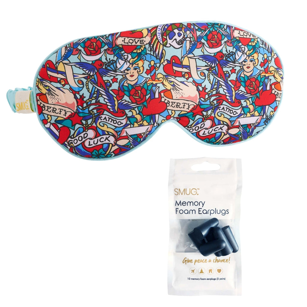 Satin Sleep Mask in Tattoo Print