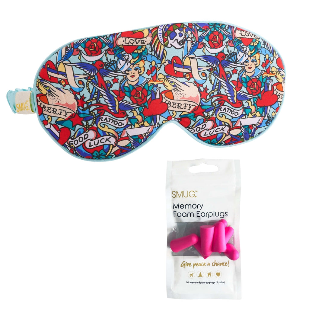 Satin Sleep Mask in Tattoo Print