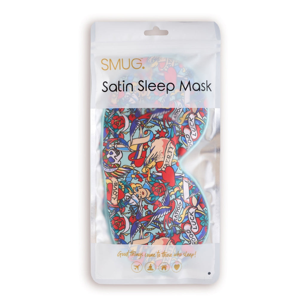 Satin Sleep Mask in Tattoo Print