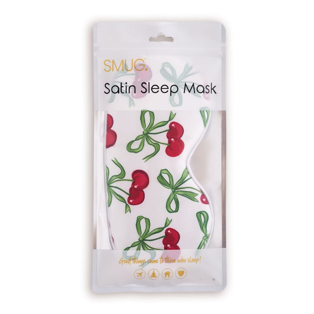 Satin Sleep Mask White Cherries Print