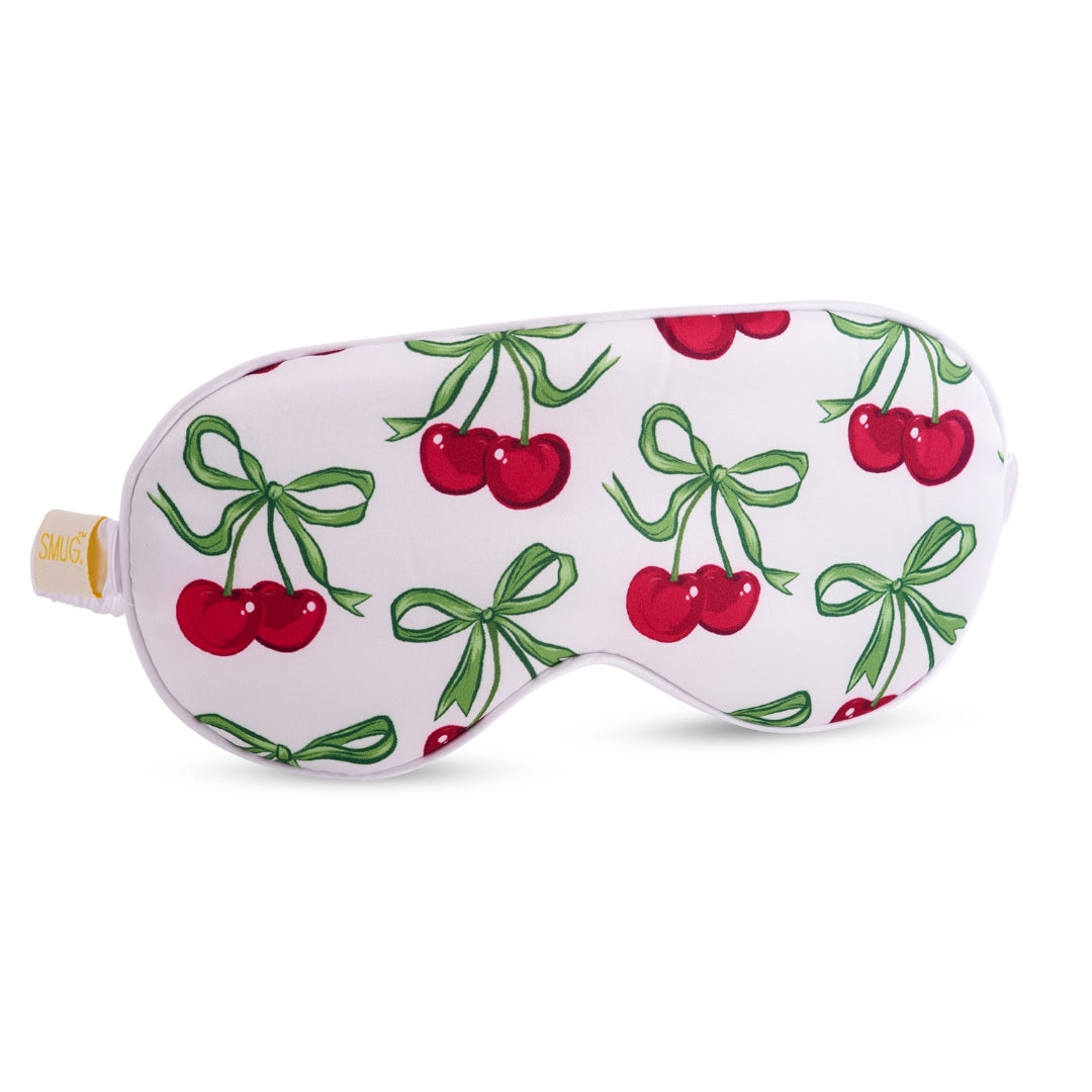 Satin Sleep Mask White Cherries Print