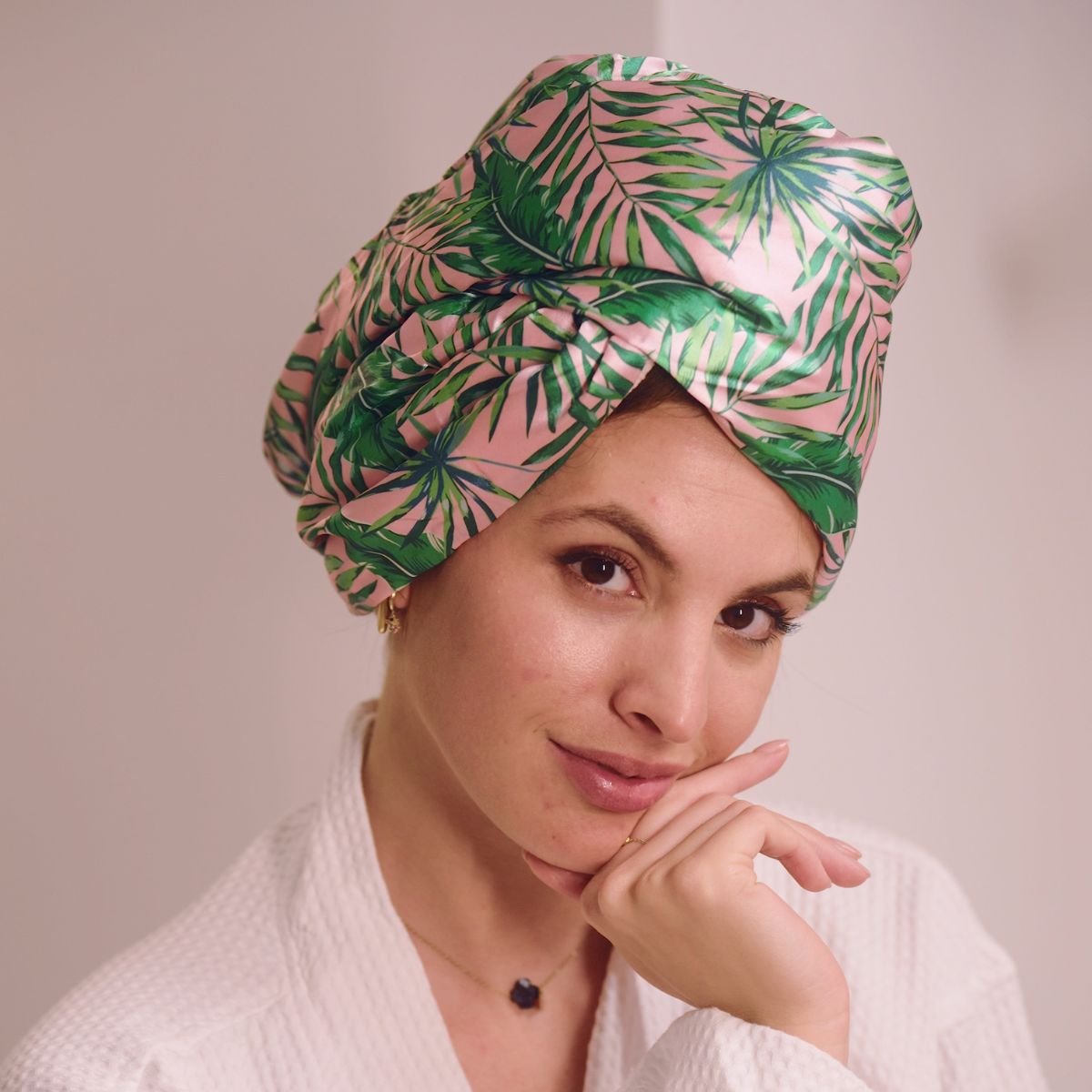 Quick Dry Satin Hair Turban in Palm Print