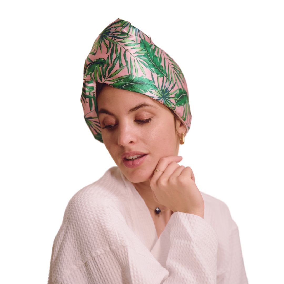 Quick Dry Satin Hair Turban in Palm Print
