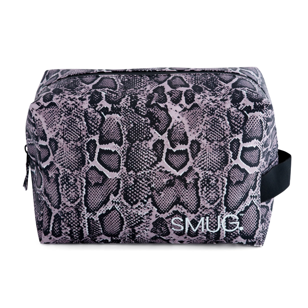 Snake Print Wash Bag in Grey and Black