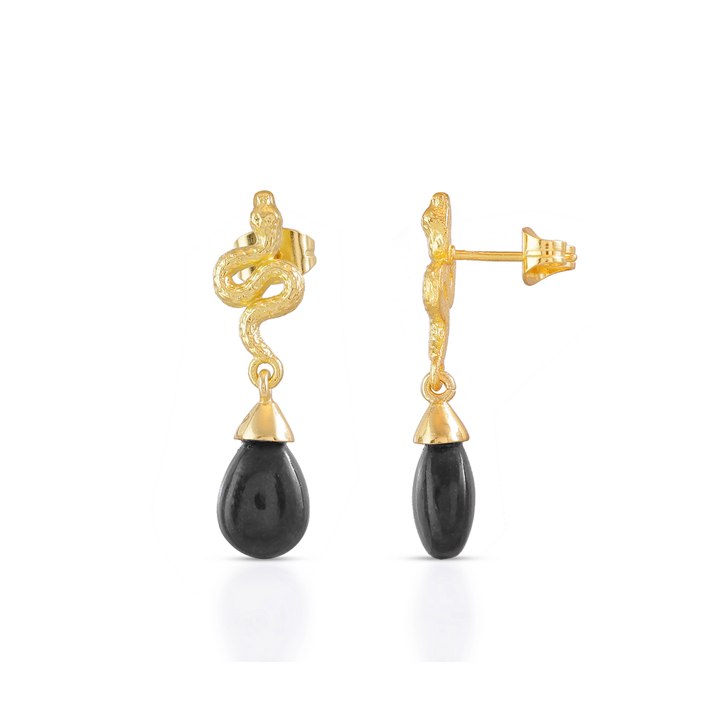 Medusa Small Gemstone Drop Earrings Black Onyx