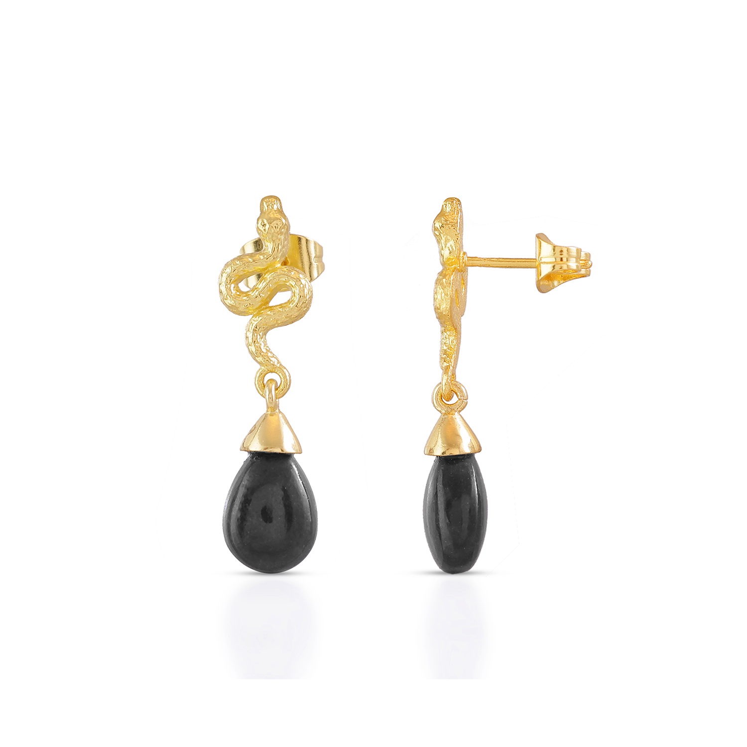 Medusa Small Gemstone Drop Earrings Black Onyx