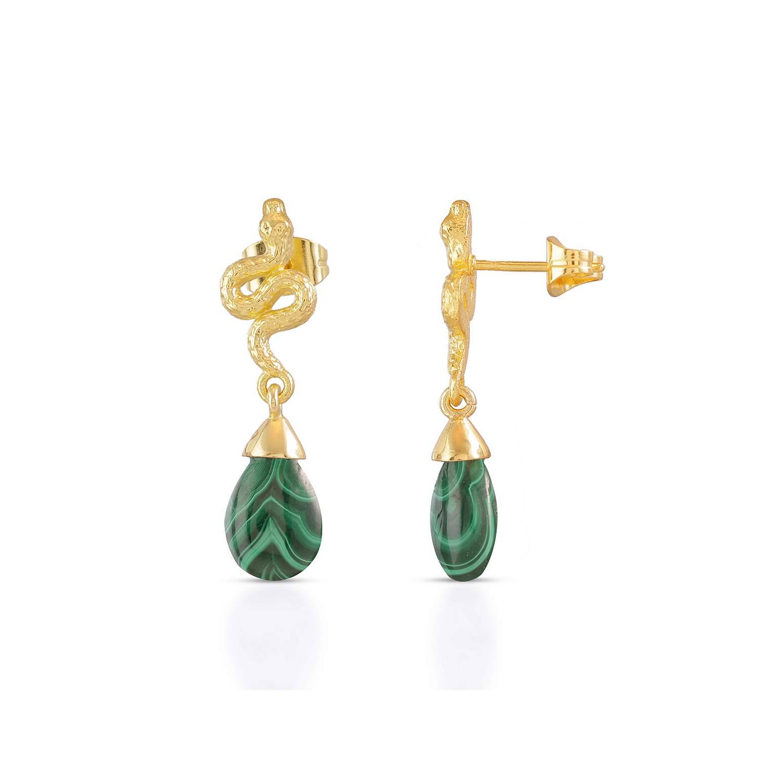 Medusa Small Gemstone Drop Earrings in Malachite