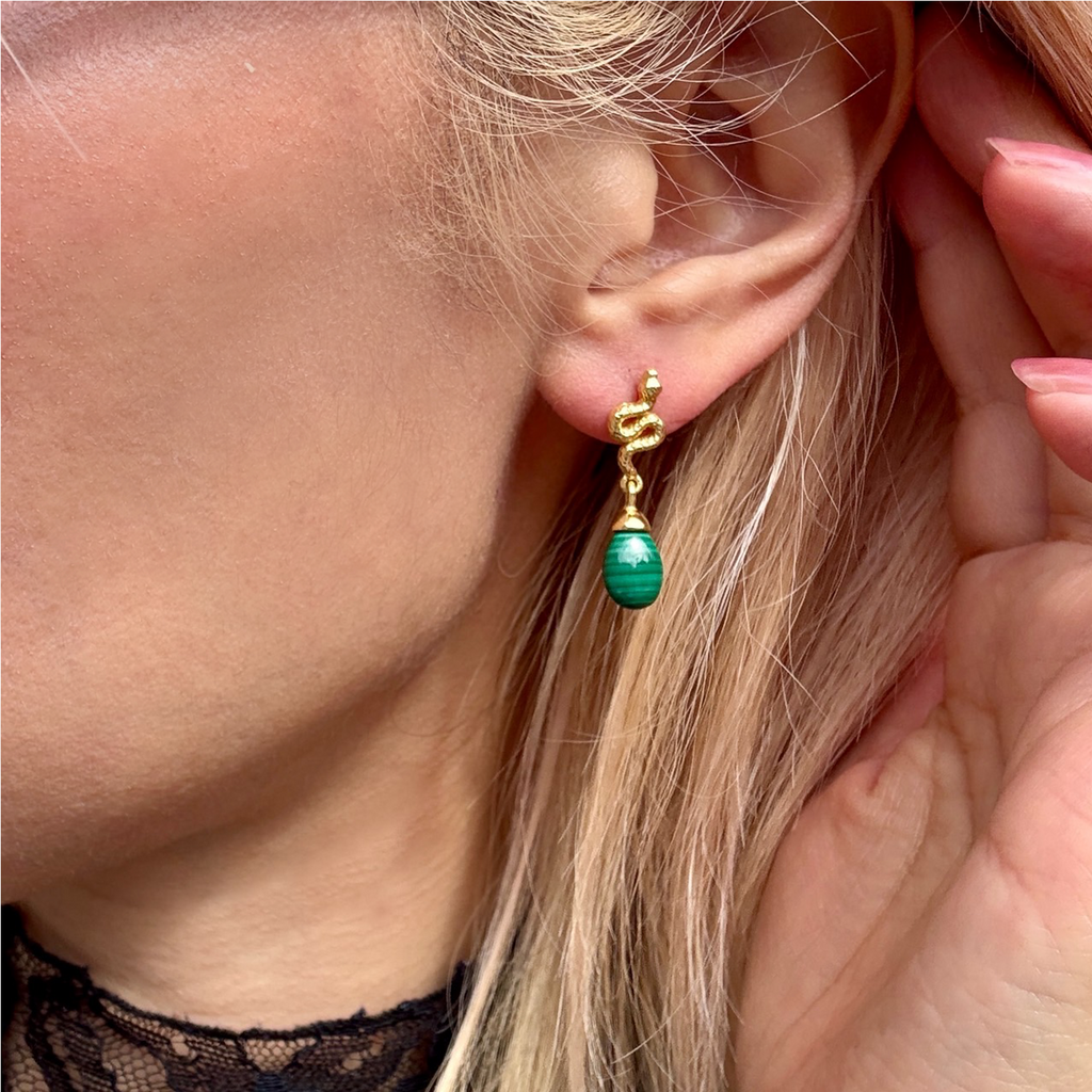 Medusa Small Gemstone Drop Earrings in Malachite