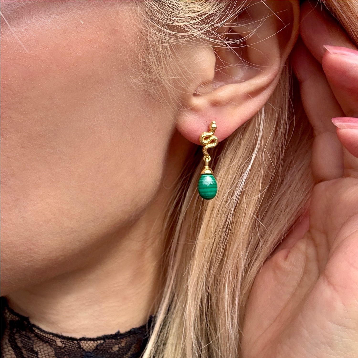 Medusa Small Gemstone Drop Earrings in Malachite
