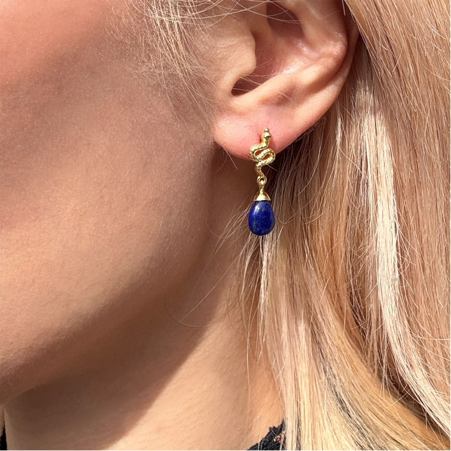 Medusa Small Gemstone Drop Earrings in Lapis