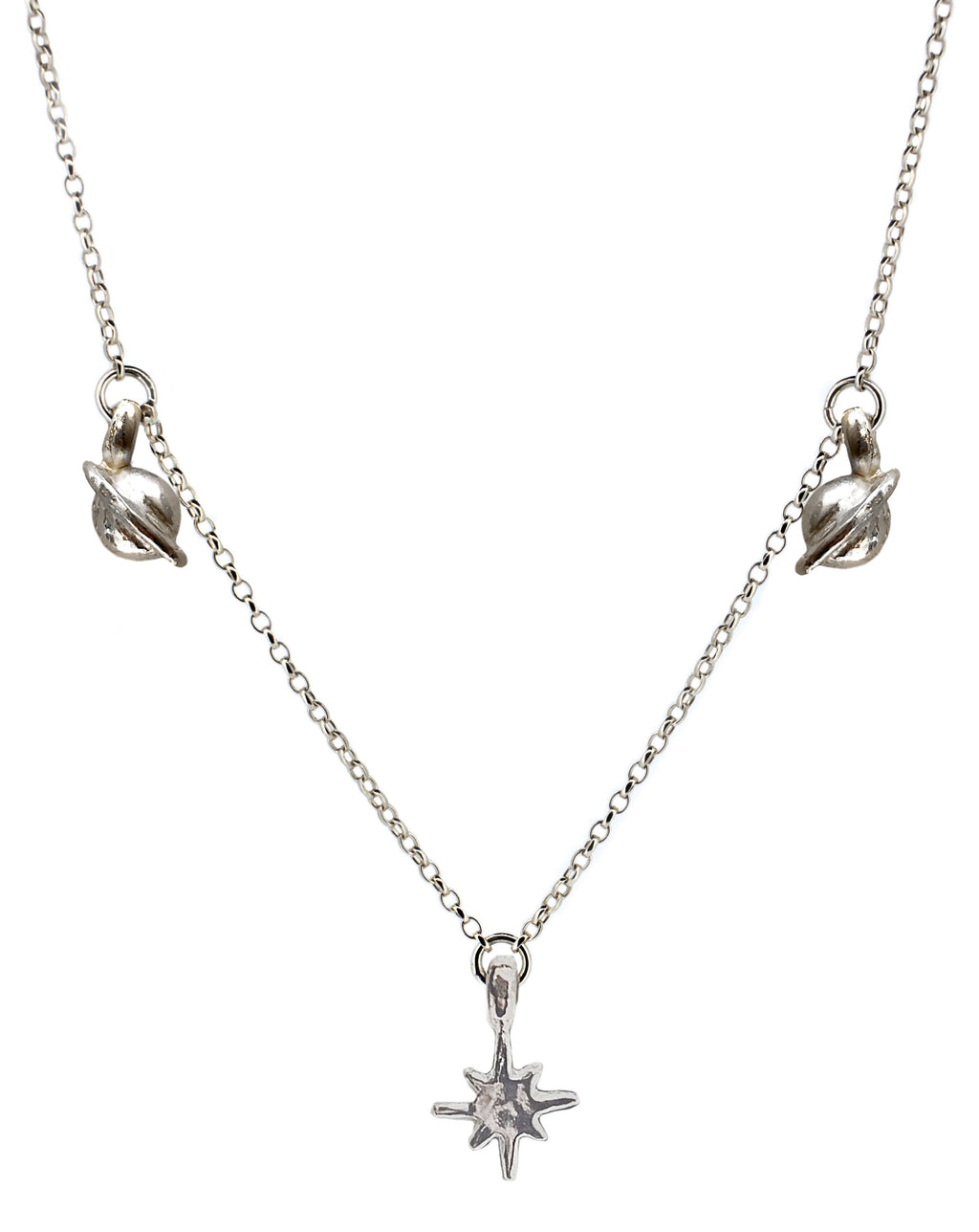 North Star with Two Saturn Charm Necklace