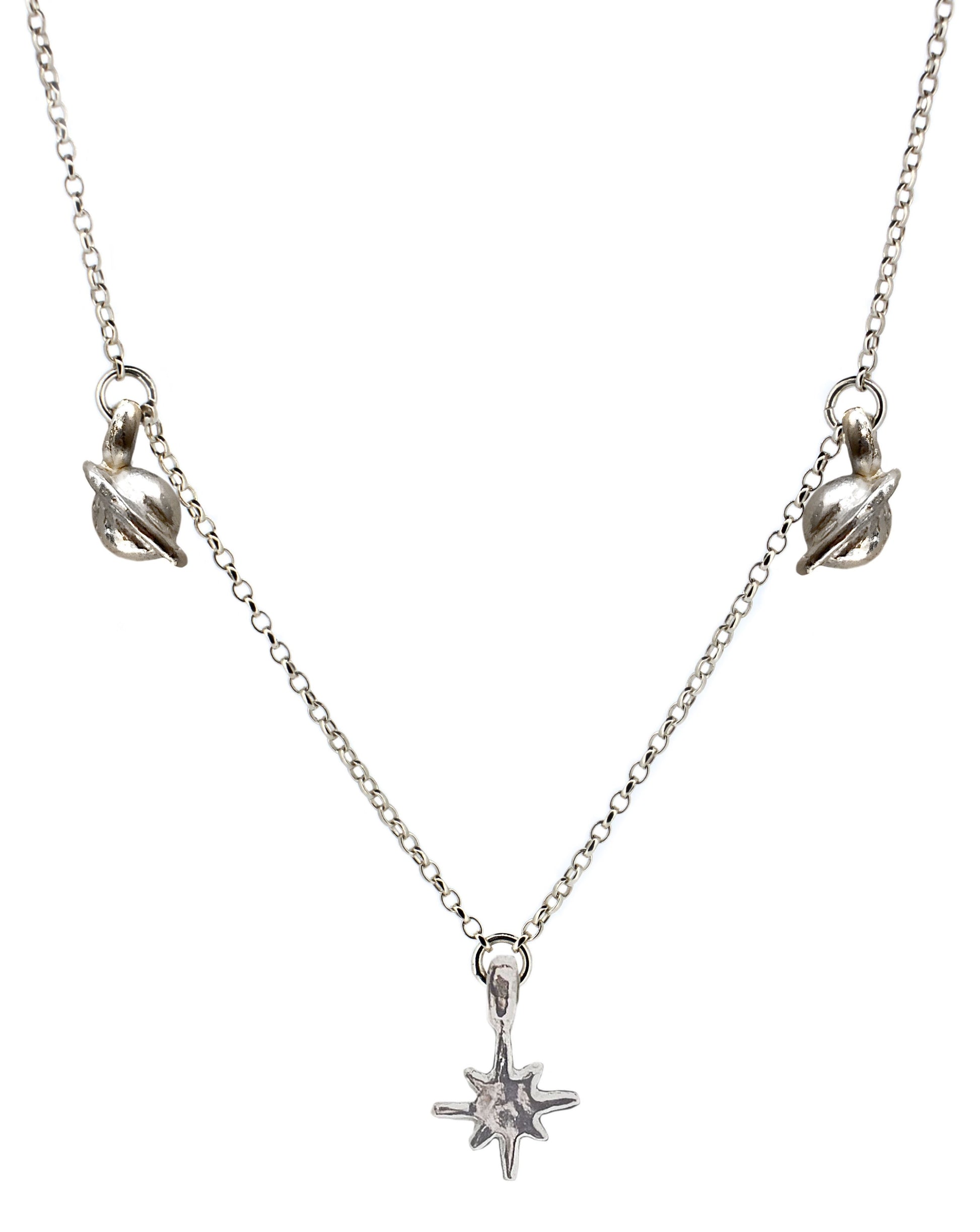 North Star with Two Saturn Charm Necklace