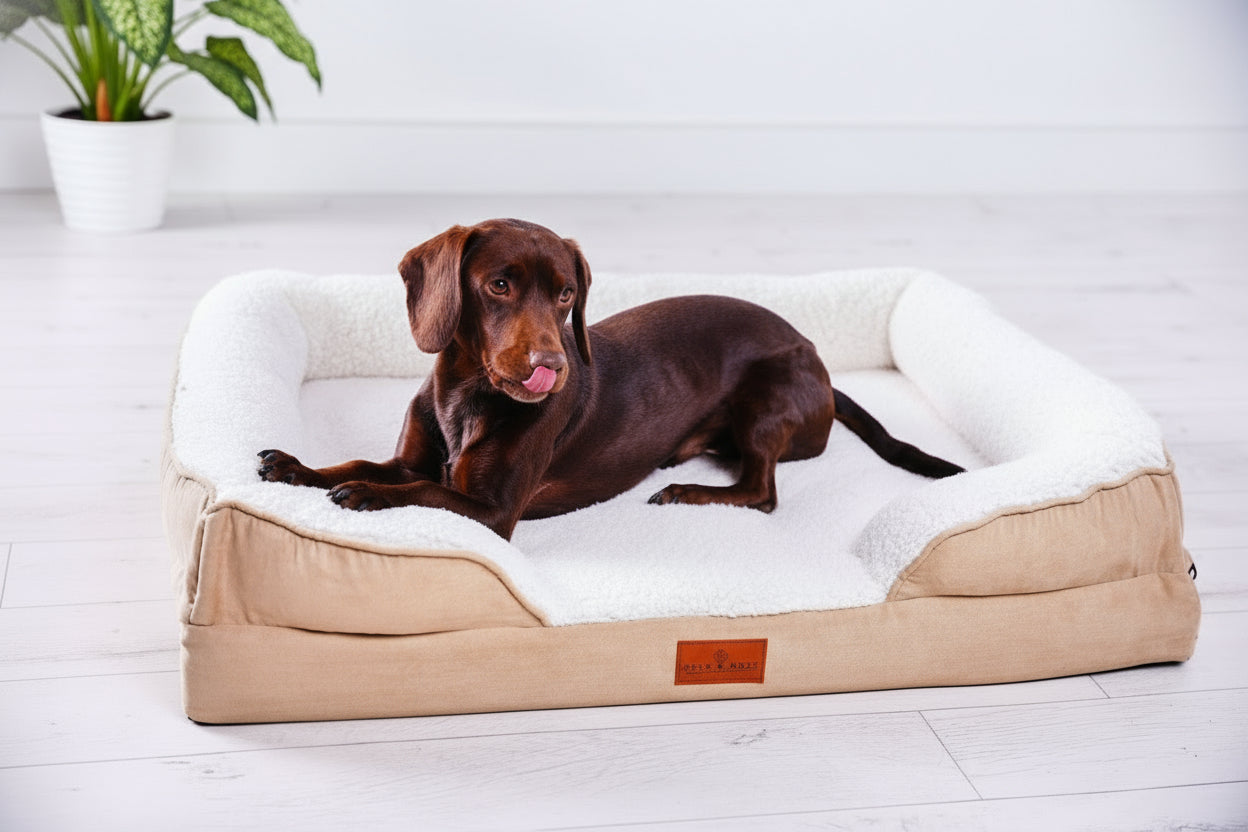 Snug n Woof washable luxury dog sofa bed with memory foam base and removable cover - independent UK pet brand at Sostter