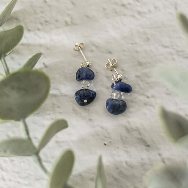 Sodalite Blue Drop Earrings in Sterling Silver