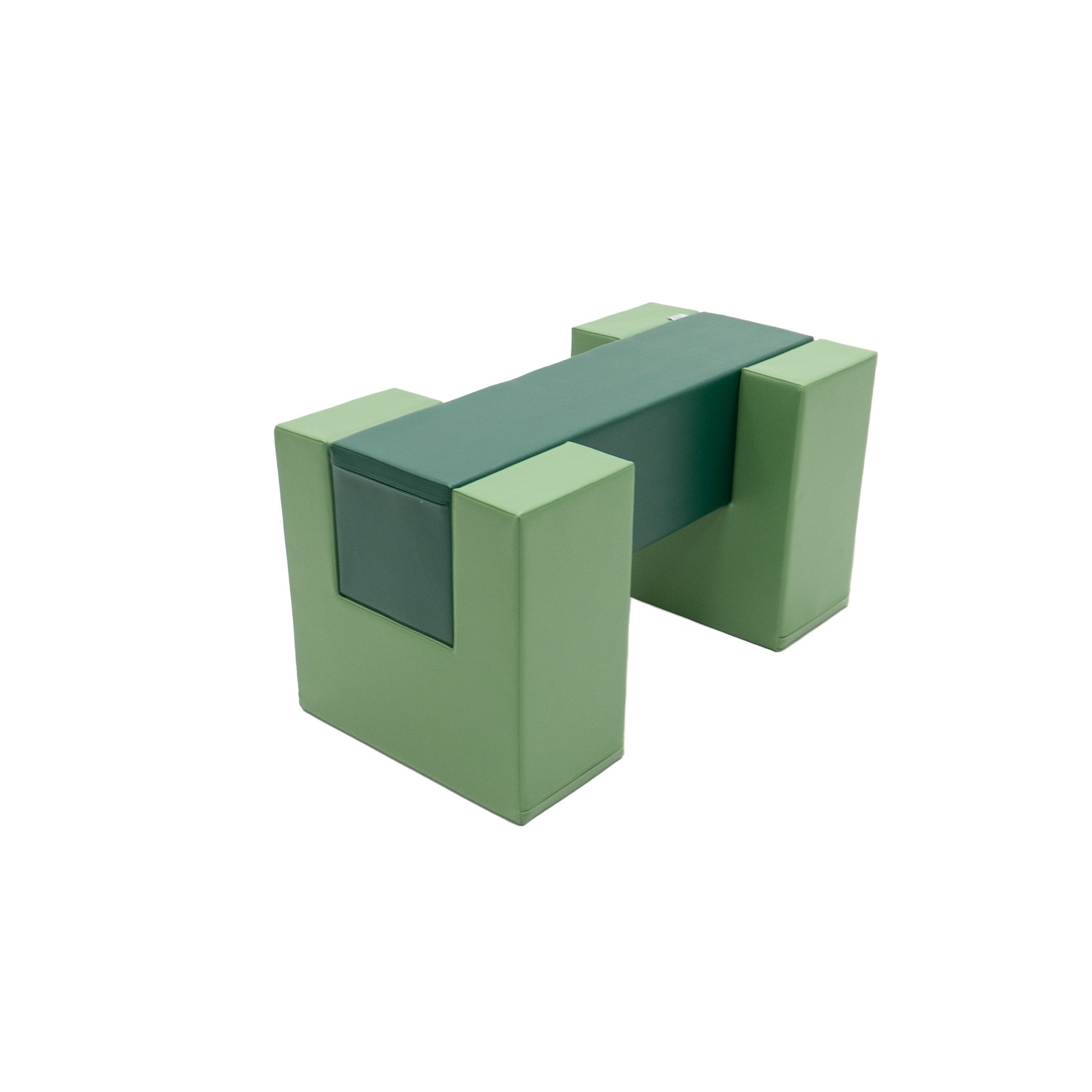 a soft green balance bridge from a gentle side angle, inviting calm and creative play