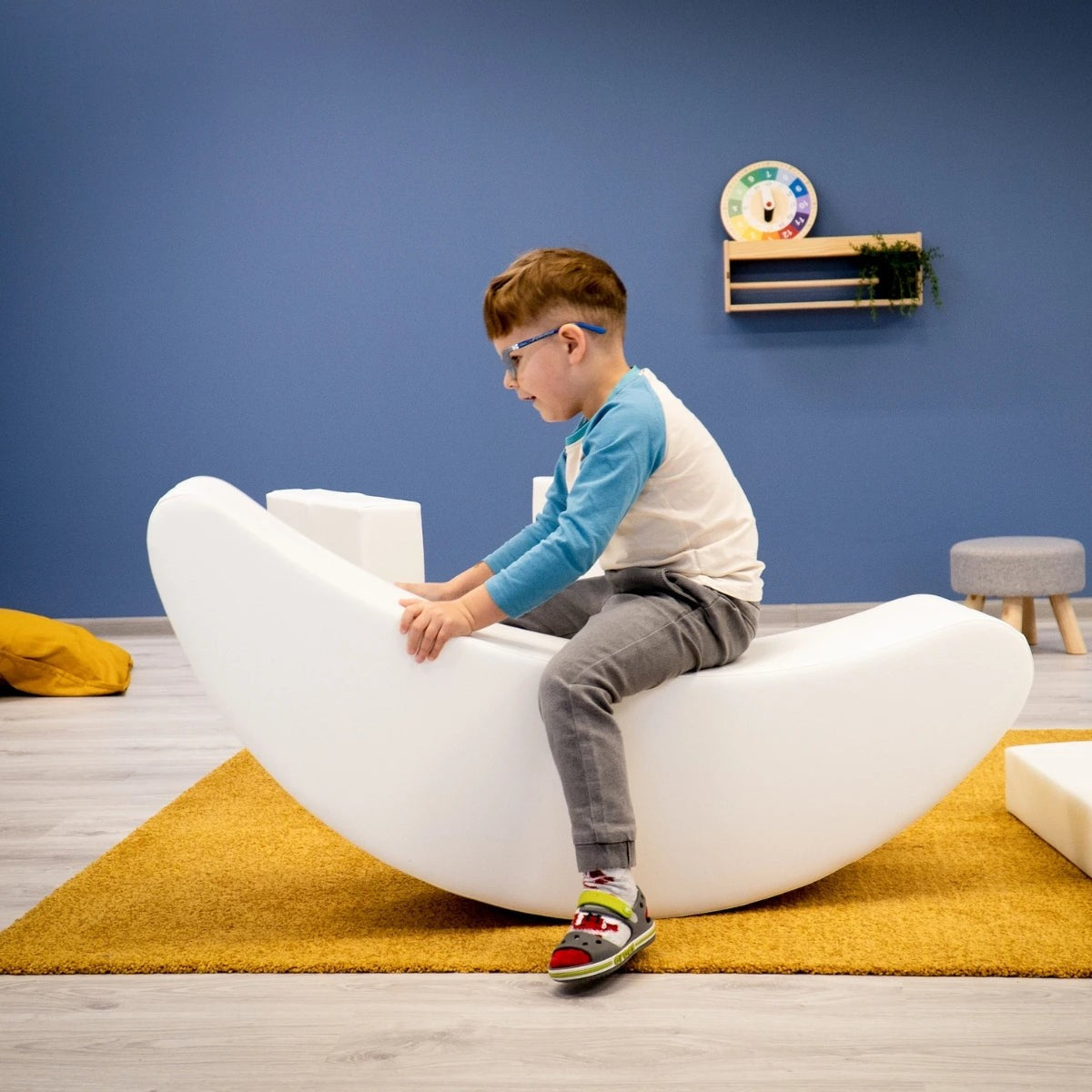 bold white banana rocking toy for kids - durable foam, eco-leather, fun balance training