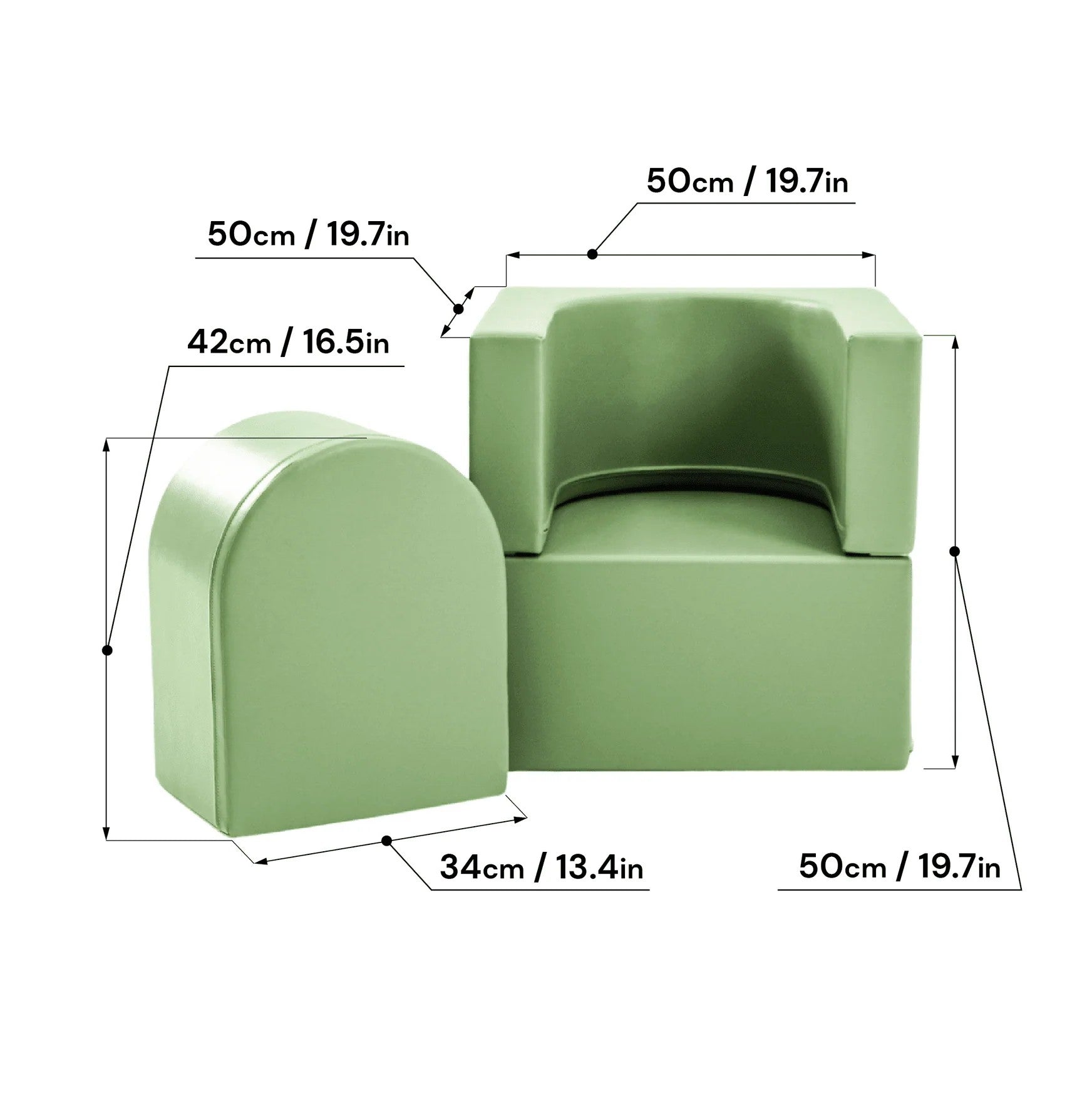 a soft-lit view of the bright green kids lounger, looking cozy and inviting for a quiet storytime