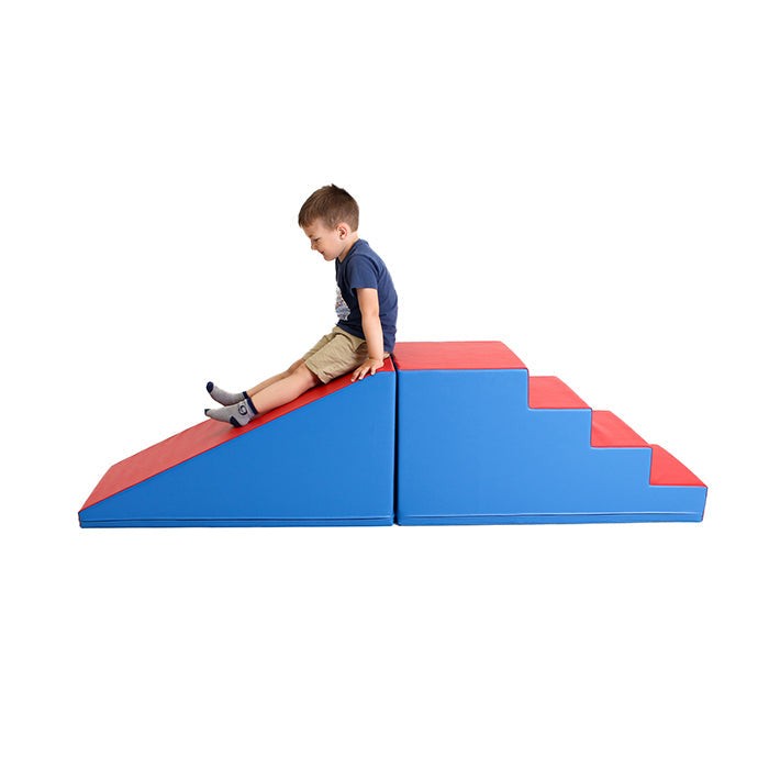 bold blue and red iglu soft play step and slide set for active toddlers