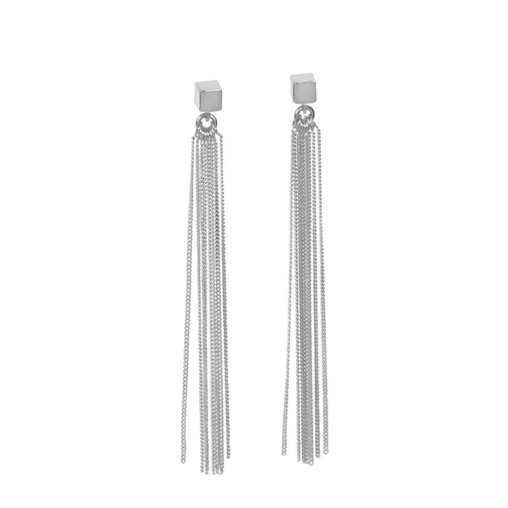 Cube Tassel Earrings in 925 Silver - Elegant 7cm Drop, Designed in Estonia by MyaMoon by MyaMoon at www.brixbailey.com