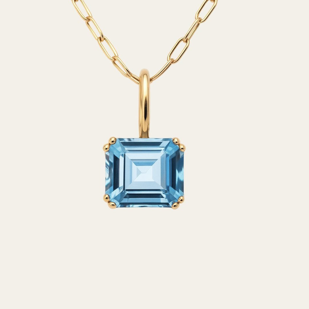 Large Gold Blue Topaz Necklace Astrid