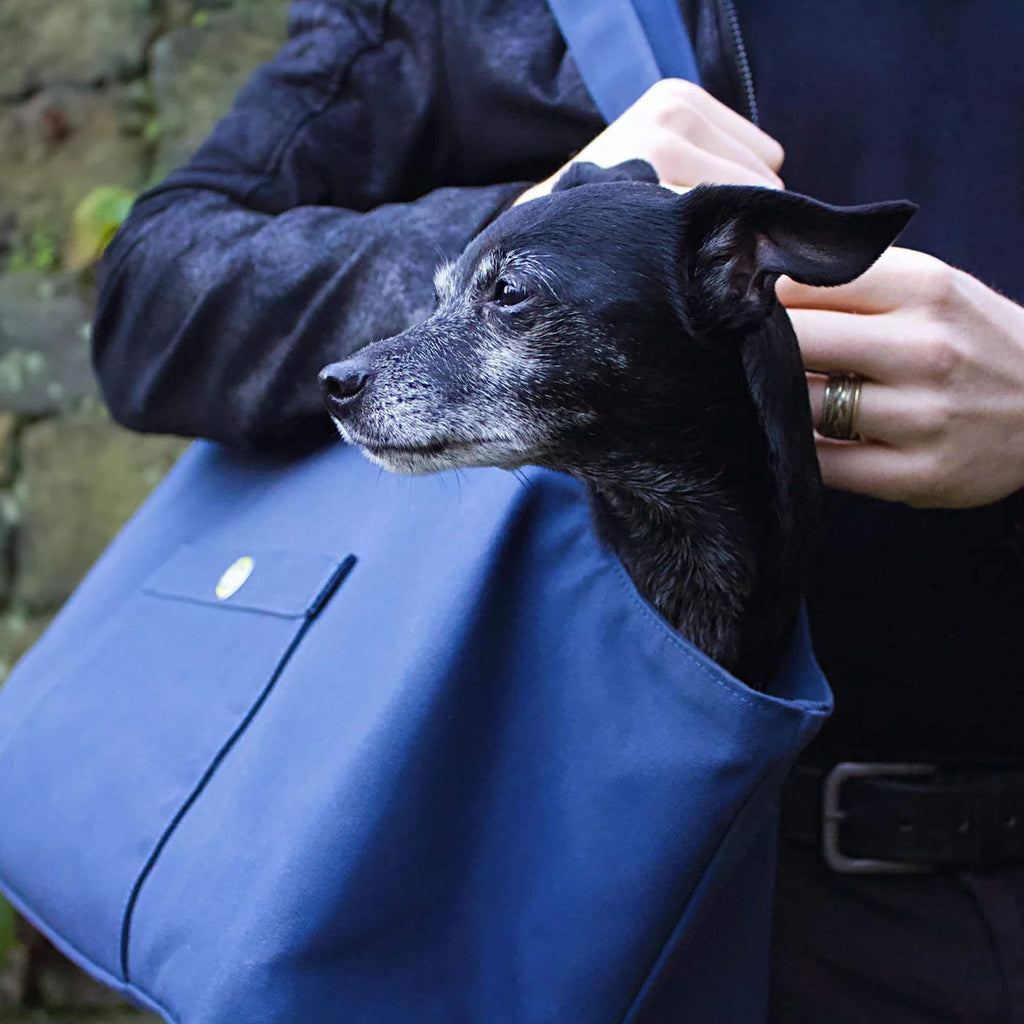 Navy Waxed Cotton Dog Carrier for Small Breeds