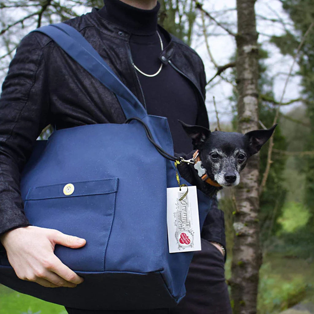 Navy Waxed Cotton Dog Carrier for Small Breeds