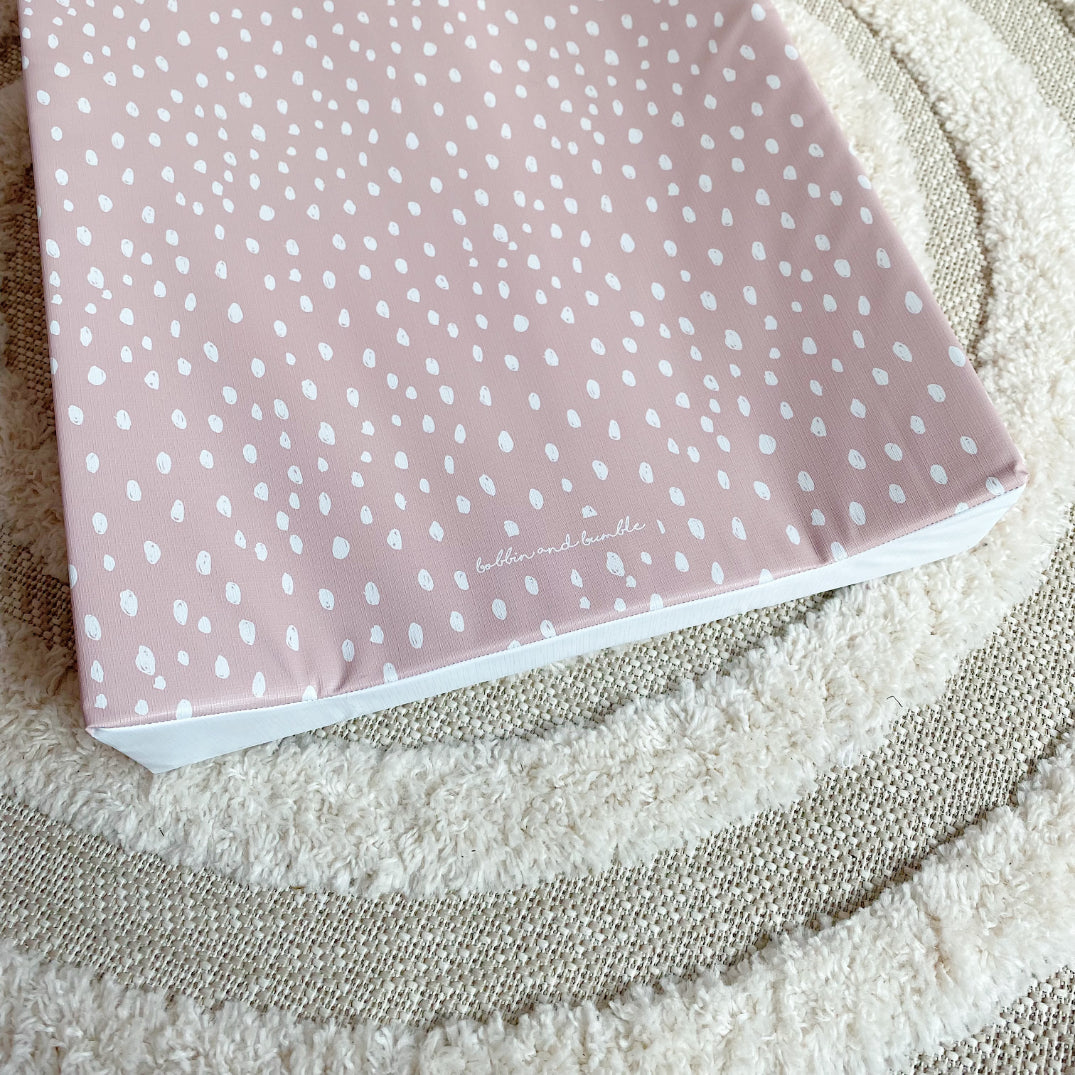Anti-Roll Wedge Changing Mat - Dusky Pink Spotty Print