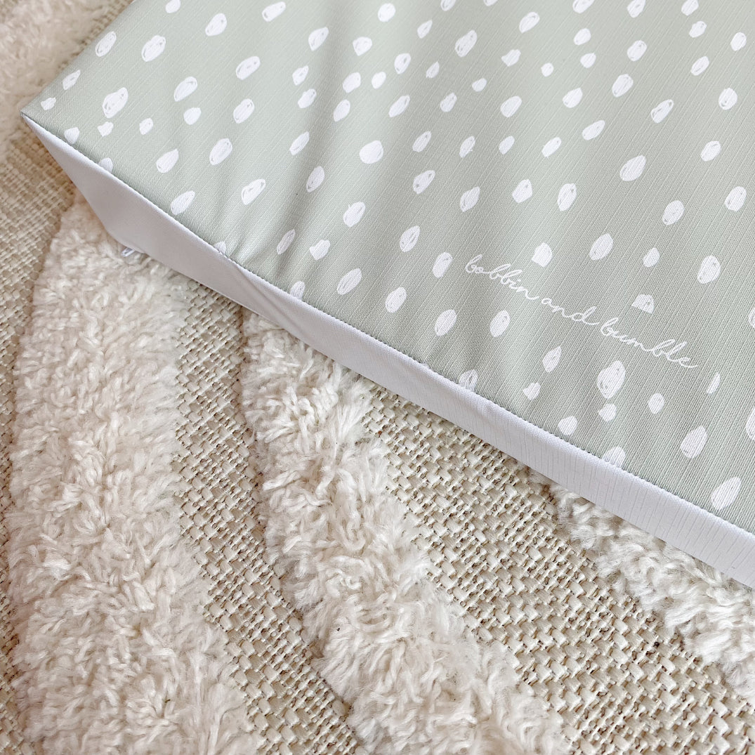 Anti-Roll Wedge Changing Mat - Sage Green Spotty Print