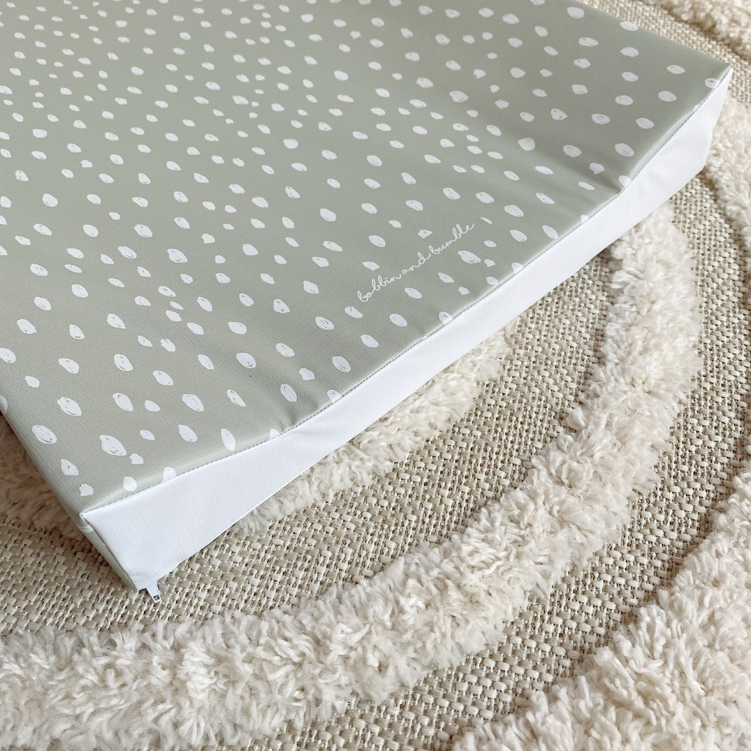 Anti-Roll Wedge Changing Mat - Sage Green Spotty Print