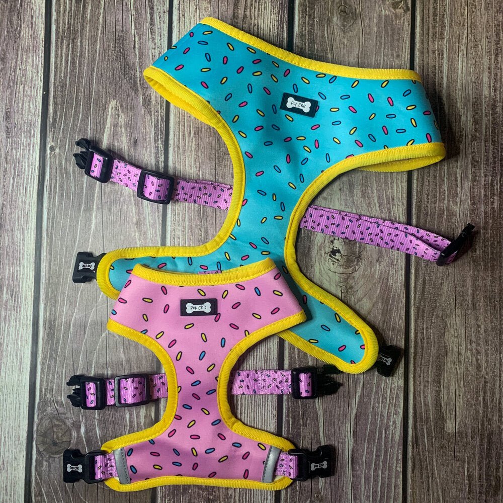 Reversible Sprinkles Dog Harness in Pink and Blue