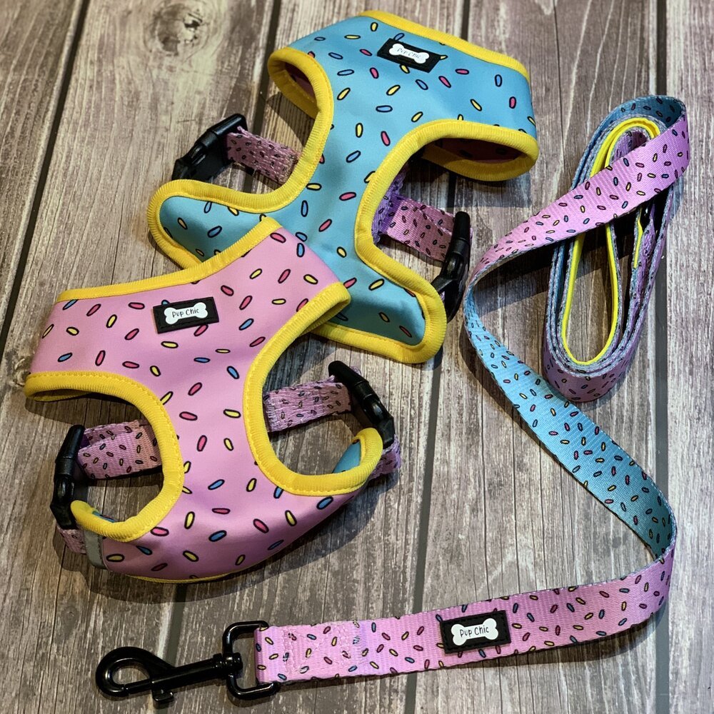 Reversible Sprinkles Dog Harness in Pink and Blue
