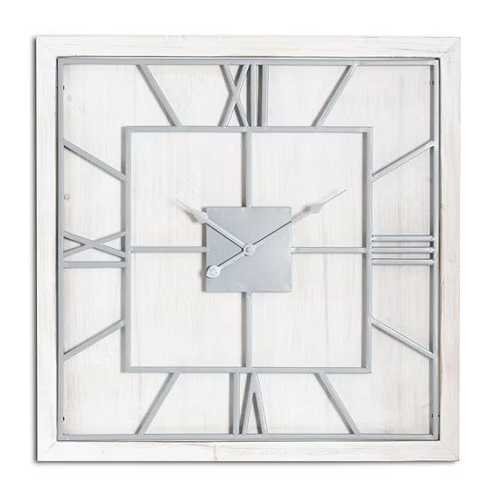 Large Whitewashed Square Wall Clock
