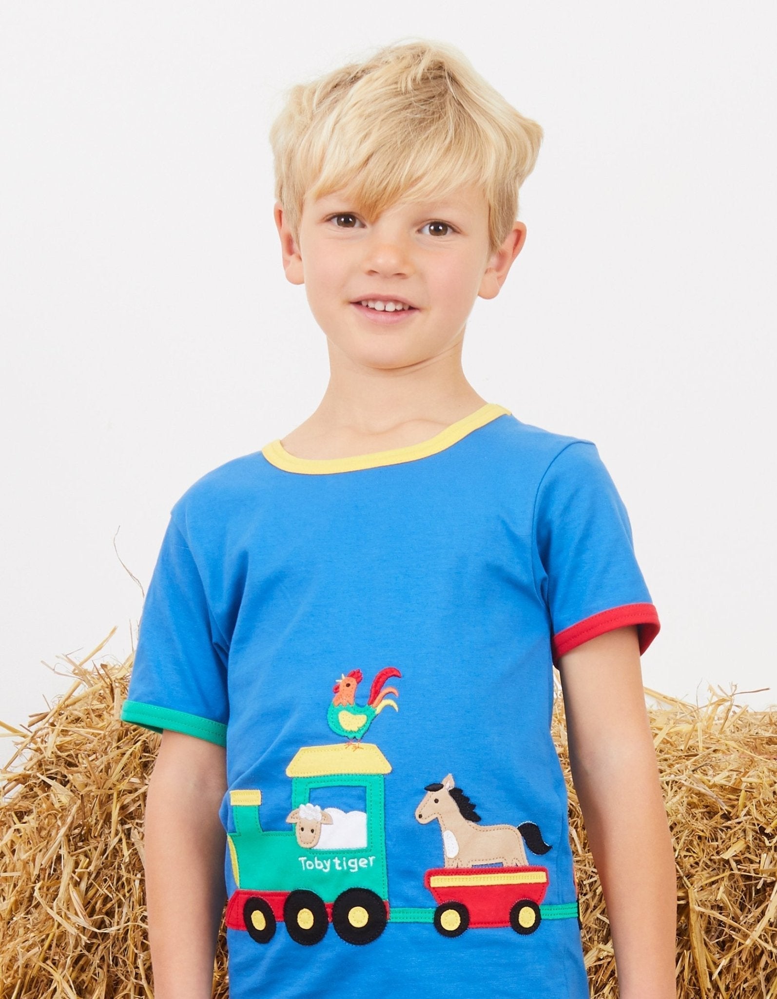 Organic Animal Train Applique Short Sleeved T Shirt