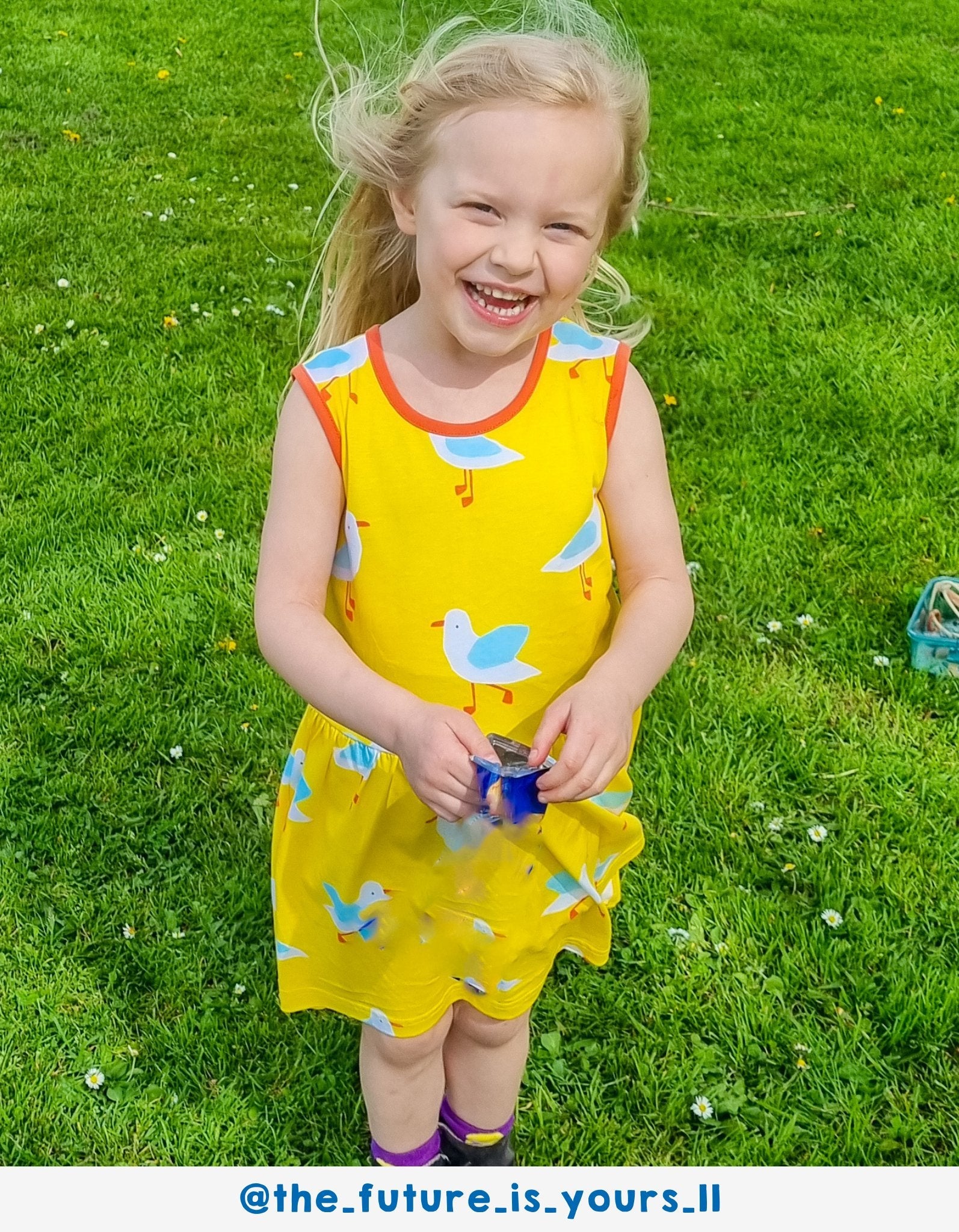 Organic Yellow Seagull Print Summer Dress