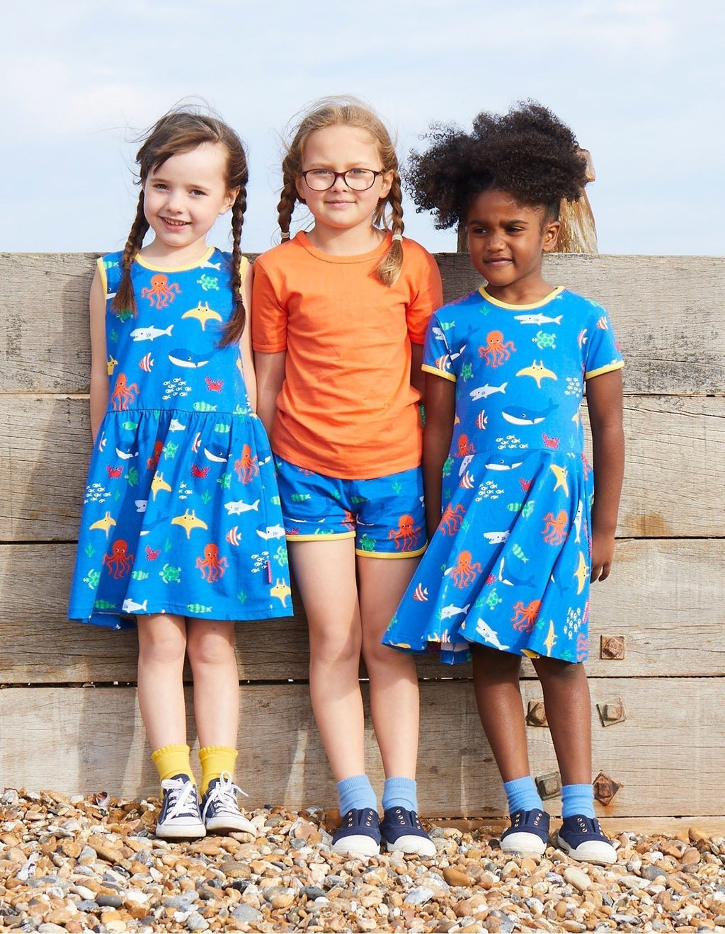 Organic Sealife Print Summer Dress for Kids