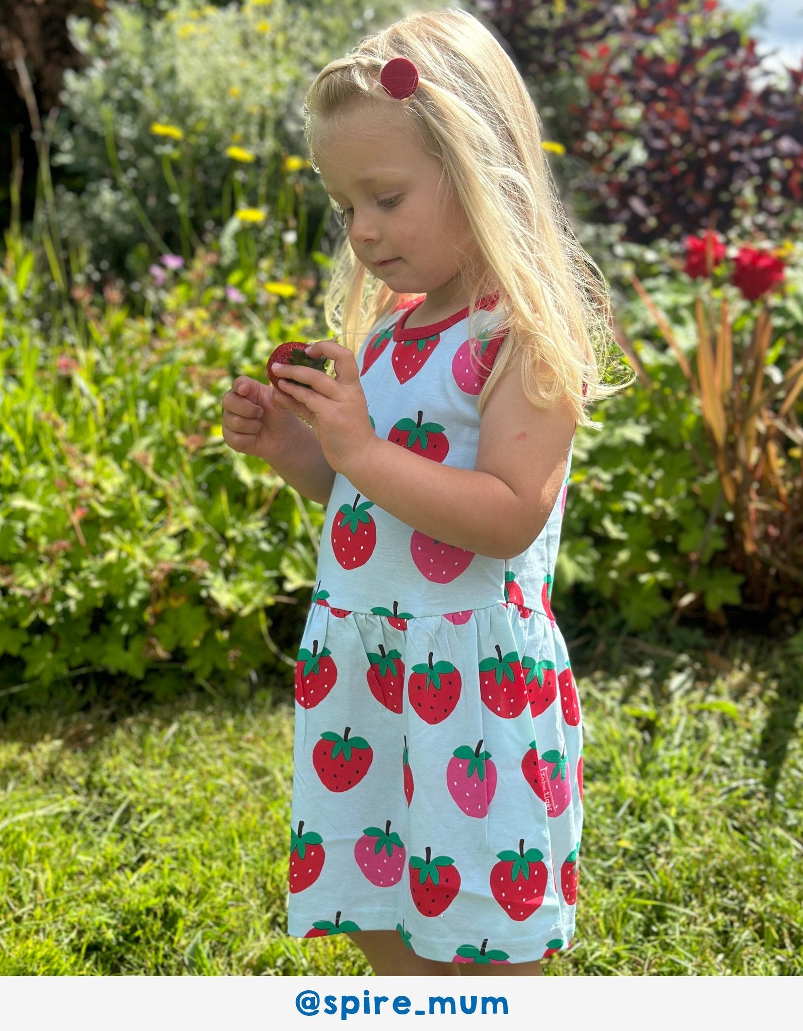 Organic Strawberry Print Summer Dress for Kids