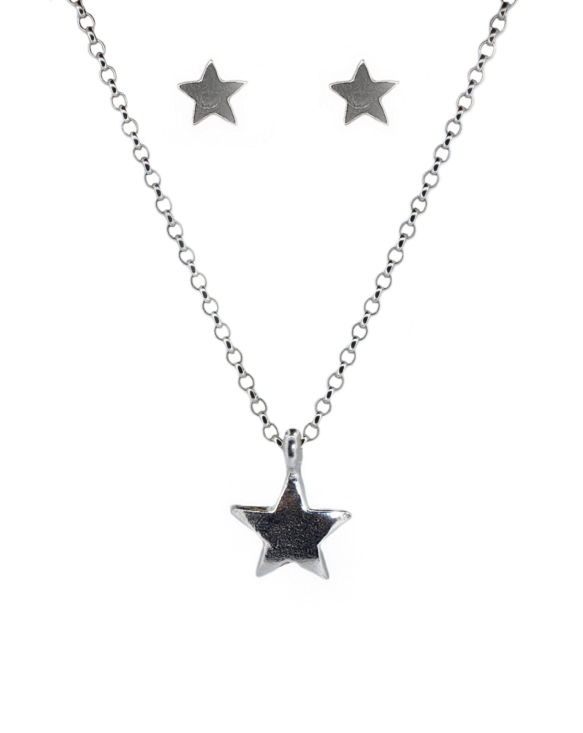 Star Necklace and Earrings Set in Recycled Sterling Silver