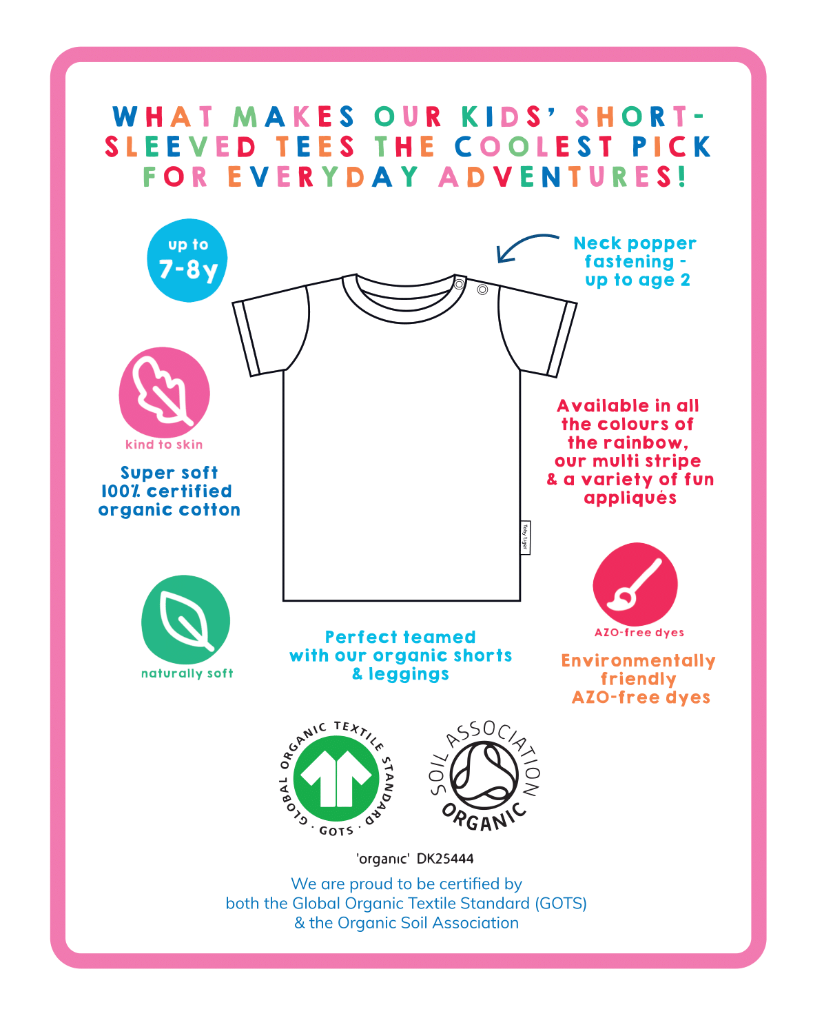 Organic Blue Short Sleeved T-Shirt for Kids