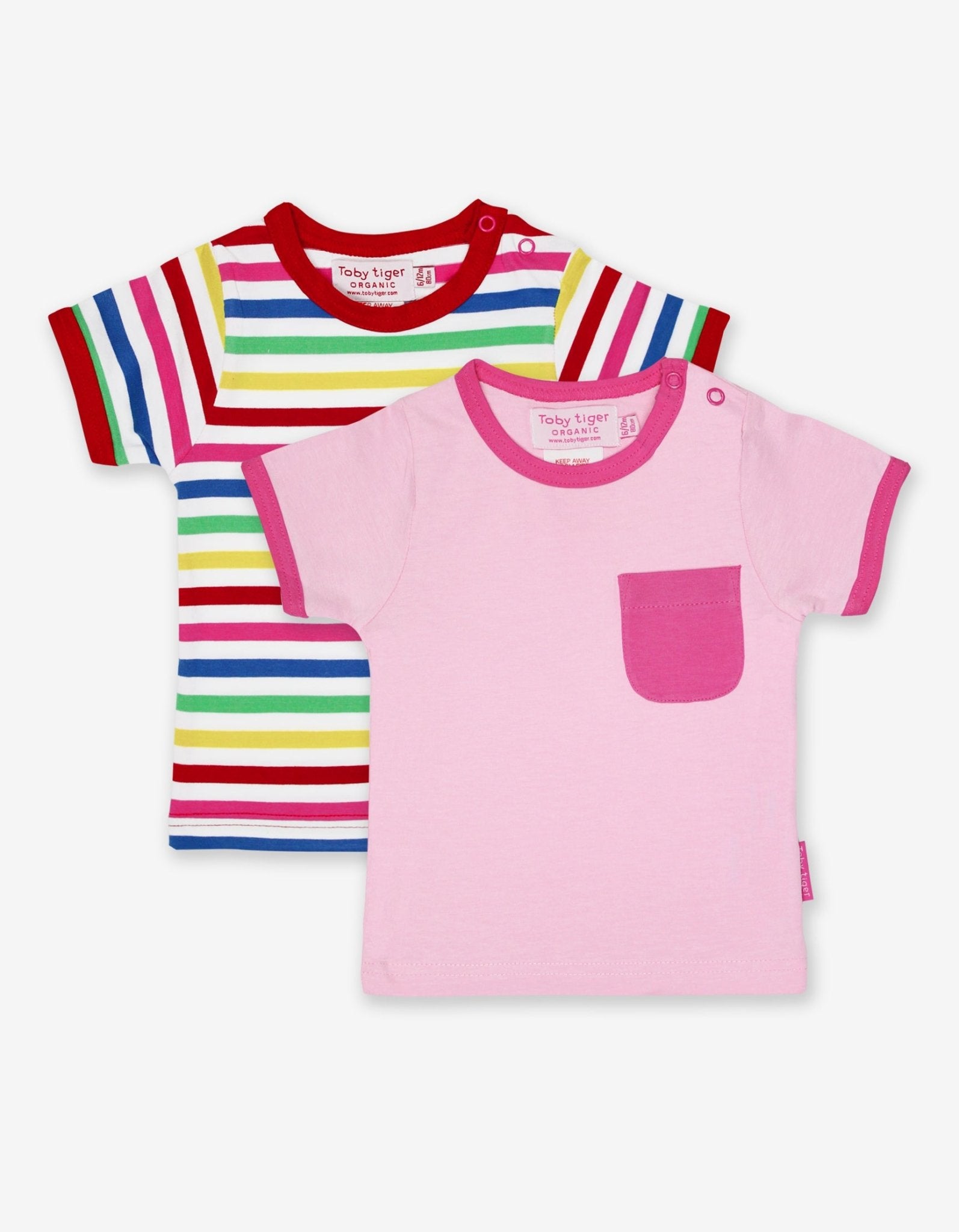 Organic Pink Multi Stripe 2 Pack Short Sleeved T Shirt