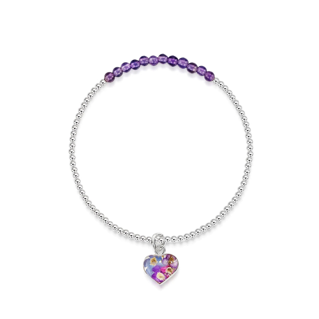 Sterling Silver Amethyst Beaded Bracelet with Purple Haze Heart