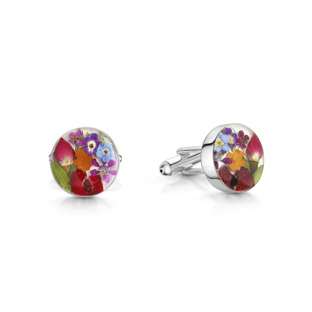 Sterling Silver Flower Cufflinks with Real Flowers and Resin