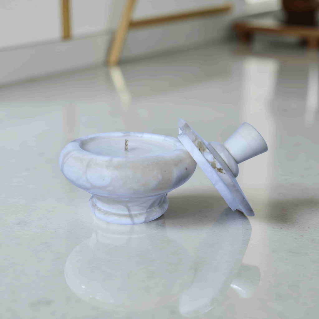 Repurposed Stone Trinket Dish Candle