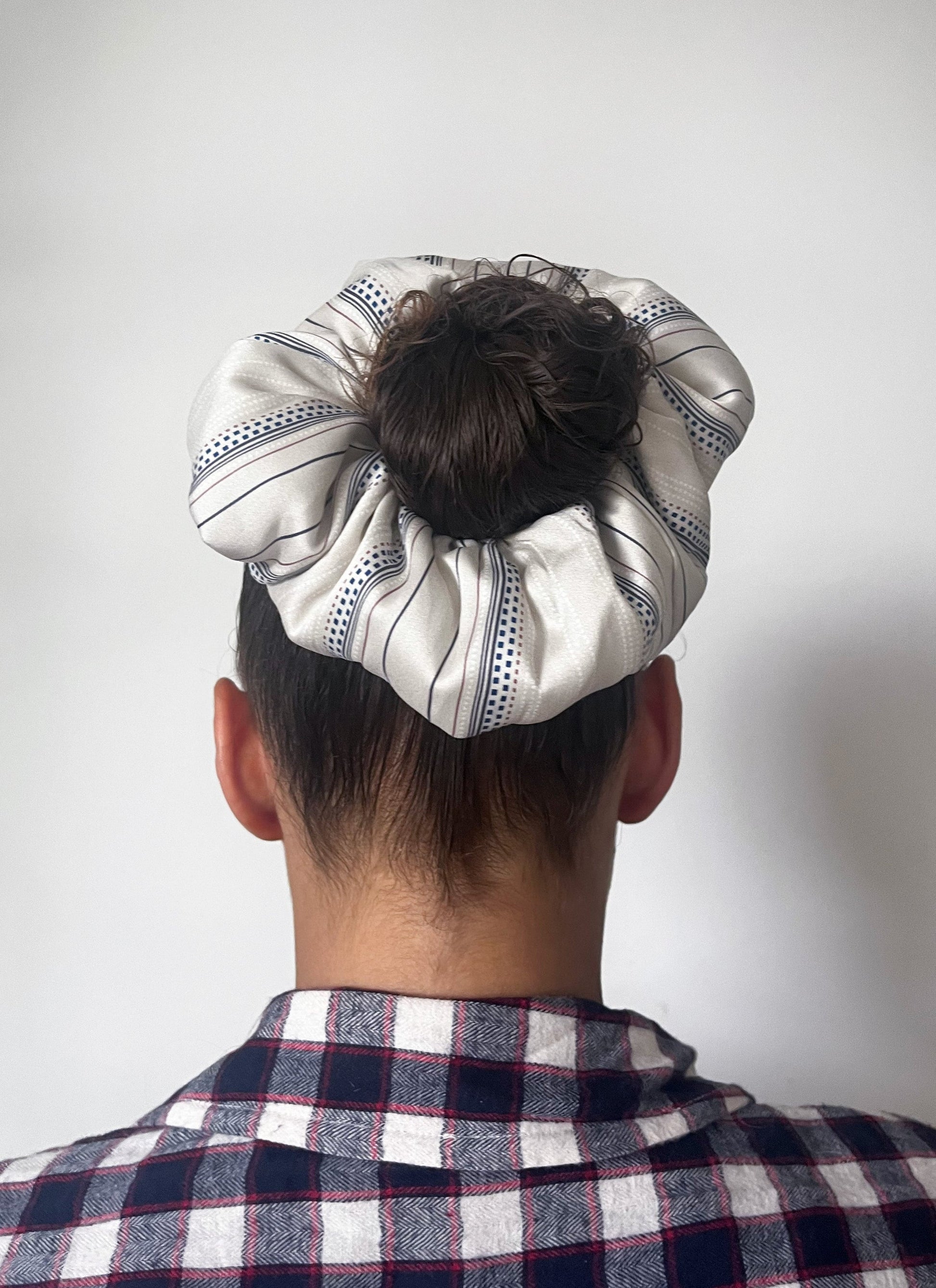 Oversized Striped Silk Scrunchie