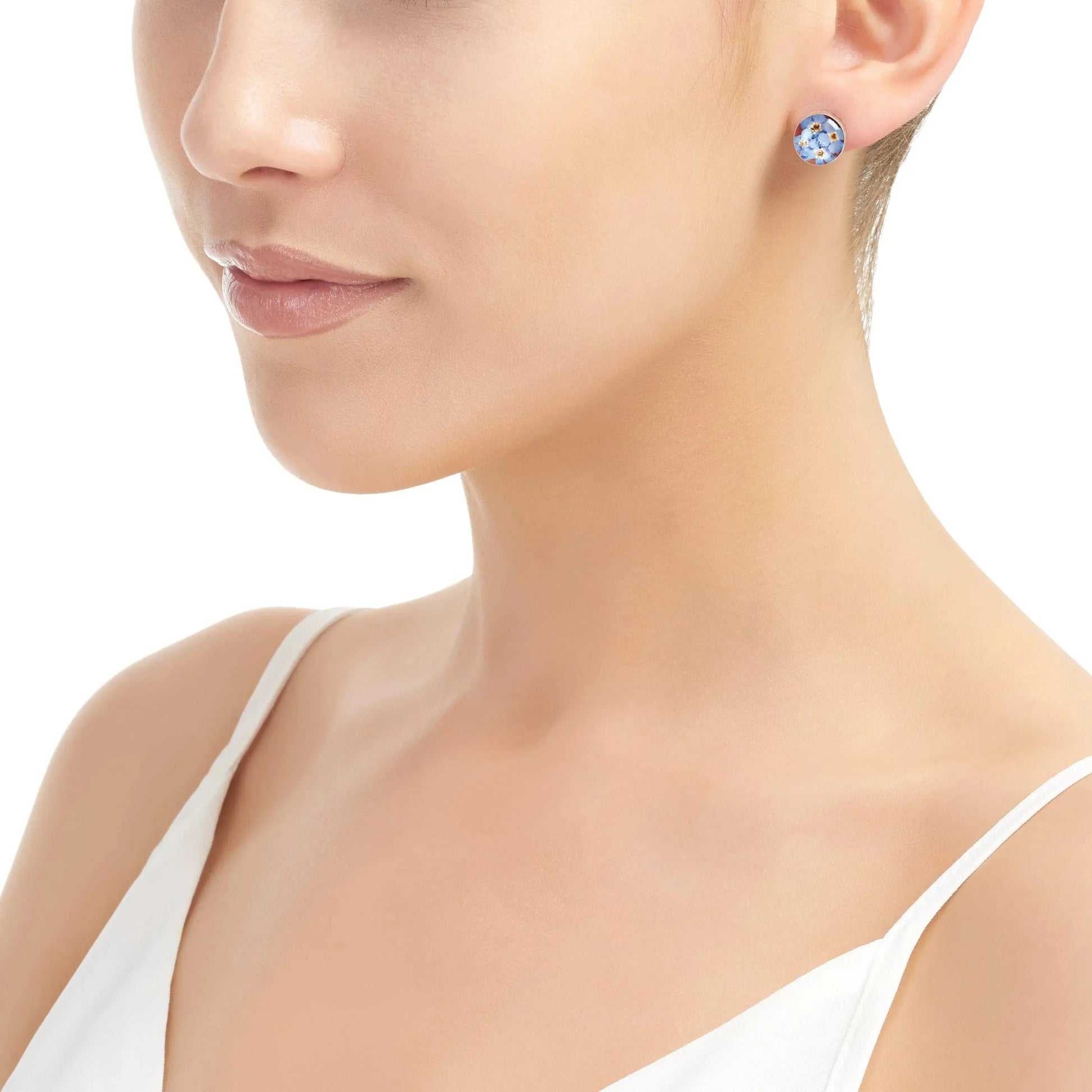 Sterling Silver Stud Earrings with Real Forget-me-nots