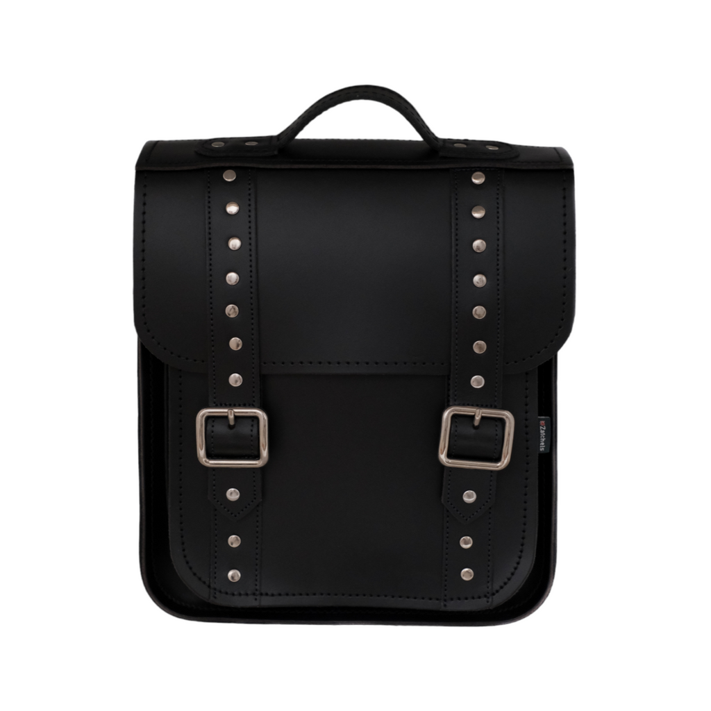 Handmade Leather City Backpack in Black Gothic Studded