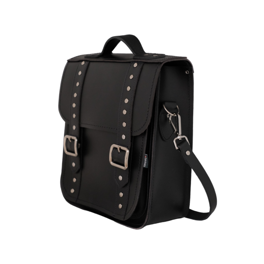 Handmade Leather City Backpack in Black Gothic Studded